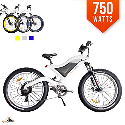 Bpmimports WHITE FRAME ORANGE RIMS !!! 750watts FAT TIRE 48V 4' KENDA TIRES SAMSUNG BATTERY 26 inch wheels Electric Bicycle bike !!DUAL SUSPENSION