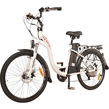 DJ City Bike 500W 48V 13Ah Step-Thru Electric Bicycle, 7-Speed, Samsung Lithium-Ion Battery, Pearl White, LED Bike Light, Fork Suspension And Shimano Gear