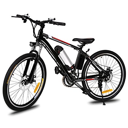 Domtie 26 Inches Black 250W Lithium Ion Electric Mountain Bike with 21-Speed Transmission System