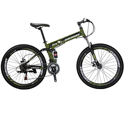 EUROBIKE G4 Mountain Bike 21 Speed 26 Inches Dual Suspension Folding Bike Dual Disc Brake MTB Bicycle