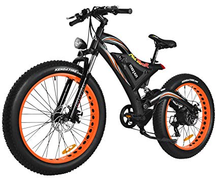 Addmotor MOTAN Electric Mountain Snow Beach Bikes Fat Tire 750W 48V 11.6AH Battery Electric Bicycle Full Suspension 2018 M-850 P7 E-bike (Orange)+Fenders As Gift