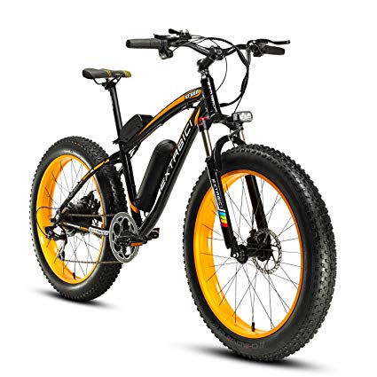 Cyrusher Fat Tire Bike Snow Bike Mountain Bike with Motor 500W 48V Lithium Battery Extrbici XF660 Shimano 7 Speeds System 4.0 inch Fat Tire Suspension Fork Dual Disc Brakes