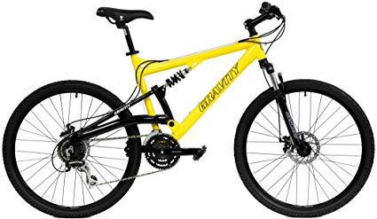 2018 Gravity FSX 1.0 Dual Full Suspension Mountain Bike with Disc Brakes, Shimano Shifting, Aluminum Frame (Yellow, 21in)