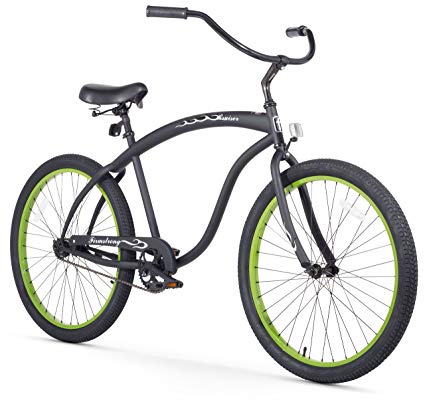 Firmstrong Bruiser Man Single Speed Beach Cruiser Bicycle, 26-Inch, Matte Black/Green Rims