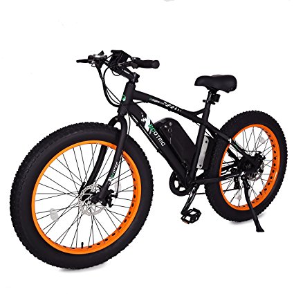 ECOTRIC Fat Tire Electric Bike Beach Snow Bicycle 4.0 inch Fat Tire ebike 500W Electric Mountain Bicycle with Shimano 7 Speeds Black/Orange Lithium Battery Electric Mountain Bicycle …