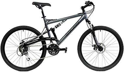 2018 Gravity FSX 1.0 Dual Full Suspension Mountain Bike with Disc Brakes, Shimano Shifting (Gray, 15in)