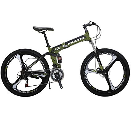 Kingttu G6 Mountain Bike 26 Inches 3 Spoke Wheels Dual Suspension Folding Bike 21 Speed MTB