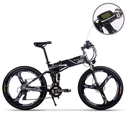 RT860 Electric Folding Mountain Bike Mens Bicycle MTB 250W 36V 12.8Ah 7 Levels PAS speeds Available High Fuction Speedometer Max Speed 35km/h Cycling Range 55-60km Casual cycling Grey