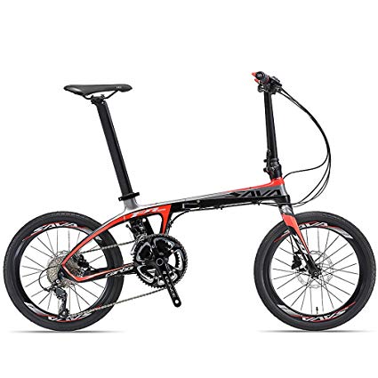 SAVADECK Folding Bike, 20 inch Carbon Fiber Folding Bicycle Portable Folding Bikes Mini City 22 Speed Foldable Bicycle with SHIMANO 105 and Hydraulic Disc Brake