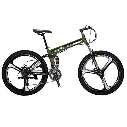 EUROBIKE G4 Mountain Bike 26 Inches 3 Spoke Wheels Dual Suspension Folding Bike 21 Speed MTB