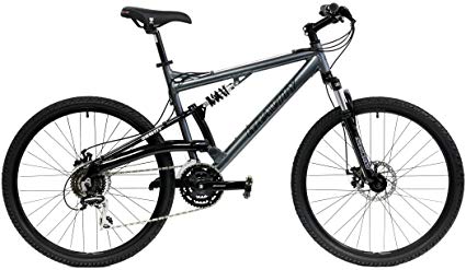 2018 Gravity FSX 1.0 Dual Full Suspension Mountain Bike with Disc Brakes, Shimano Shifting (Gray, 21in)