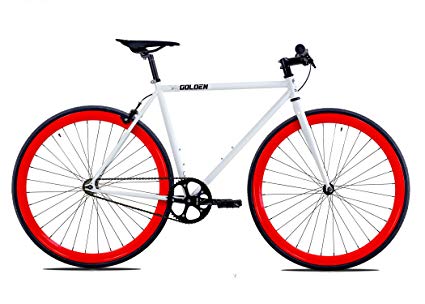 Golden Cycles Single Speed Fixed Gear Bike with Front & Rear Brakes (Diablo 59), White/Red