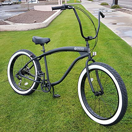 SIKK 3.0 Wide Ride Beach Cruiser Bicycle 7 Speed Flat Black