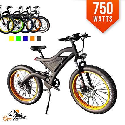 Bpmimports BLACK FRAME ORANGE RIMS 750WATS FAT TIRE ELECTRIC BICYCLE BIKE SAMSUNG BATTERY FULL SUSPENSION !!2018 MODEL!!!!