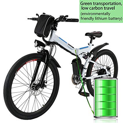 Foldable Electric Mountain Bike 26” with 36V 8AH Large Capacity Lithium-Ion Battery, Electric Bicycle with 250W Brushless Motor, Premium Full Suspension and Shimano Gear